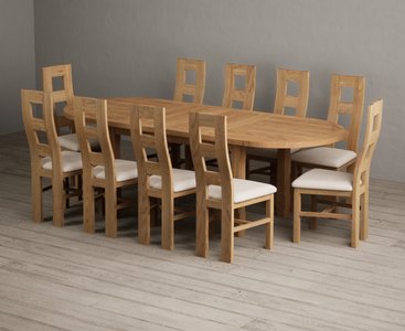 View Extending caversham oak oval dining table with 10 linen natural chairs View Extending caversham oak oval dining table with 10 linen natural chairs