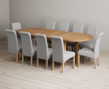 View Extending caversham oak oval dining table with 10 grey scroll back chairs View Extending caversham oak oval dining table with 10 grey scroll back chairs