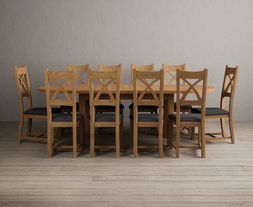 View Extending caversham oak oval dining table with 10 charcoal grey natural solid oak chairs View Extending caversham oak oval dining table with 10 charcoal grey natural solid oak chairs
