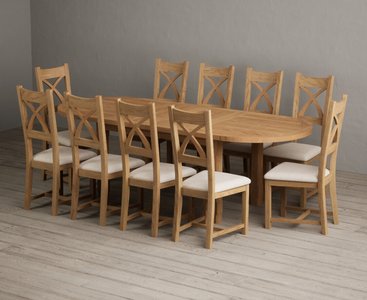 View Extending caversham oak oval dining table with 10 linen natural solid oak chairs View Extending caversham oak oval dining table with 10 linen natural solid oak chairs