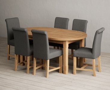 View Extending caversham oak oval dining table with 6 charcoal grey braced chairs View Extending caversham oak oval dining table with 6 charcoal grey braced chairs
