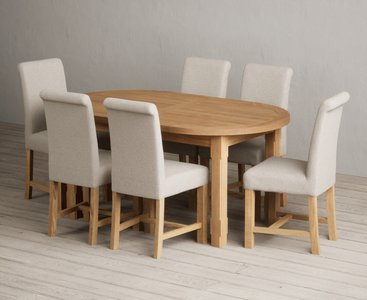 View Extending caversham oak oval dining table with 6 natural braced chairs View Extending caversham oak oval dining table with 6 natural braced chairs