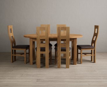 View Extending caversham oak oval dining table with 6 brown natural chairs View Extending caversham oak oval dining table with 6 brown natural chairs
