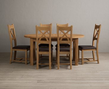 View Extending caversham oak oval dining table with 6 brown natural solid oak chairs View Extending caversham oak oval dining table with 6 brown natural solid oak chairs