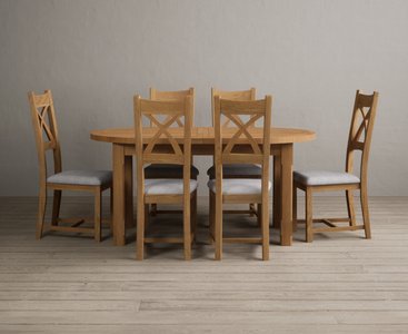 View Extending caversham oak oval dining table with 6 light grey natural solid oak chairs View Extending caversham oak oval dining table with 6 light grey natural solid oak chairs