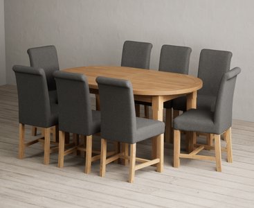 View Extending caversham oak oval dining table with 8 charcoal grey braced chairs View Extending caversham oak oval dining table with 8 charcoal grey braced chairs