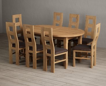 View Extending caversham oak oval dining table with 8 brown natural chairs View Extending caversham oak oval dining table with 8 brown natural chairs