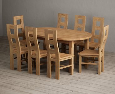 View Extending caversham oak oval dining table with 8 oak natural chairs View Extending caversham oak oval dining table with 8 oak natural chairs