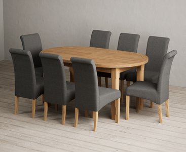 View Extending caversham oak oval dining table with 8 charcoal grey scroll back chairs View Extending caversham oak oval dining table with 8 charcoal grey scroll back chairs