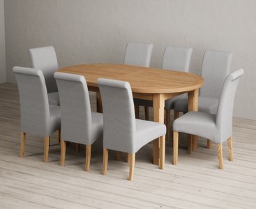 View Extending caversham oak oval dining table with 8 grey scroll back chairs View Extending caversham oak oval dining table with 8 grey scroll back chairs