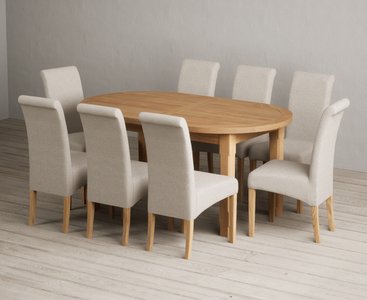 View Extending caversham oak oval dining table with 8 natural scroll back chairs View Extending caversham oak oval dining table with 8 natural scroll back chairs