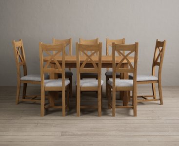 View Extending caversham oak oval dining table with 8 light grey natural solid oak chairs View Extending caversham oak oval dining table with 8 light grey natural solid oak chairs