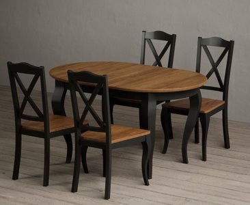 View Extending chateau noir 140cm oak and black painted oval dining table with 6 light grey chateau noir chairs View Extending chateau noir 140cm oak and black painted oval dining table with 6 light grey chateau noir chairs