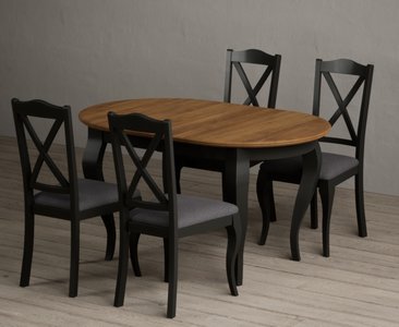 View Extending chateau noir 140cm oak and black painted oval dining table with 4 charcoal grey chateau noir chairs View Extending chateau noir 140cm oak and black painted oval dining table with 4 charcoal grey chateau noir chairs