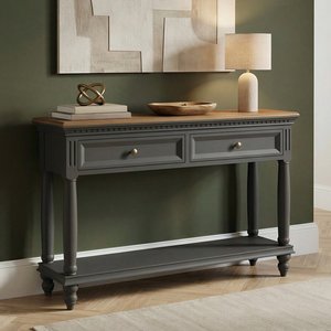 View Francis oak and charcoal grey painted console table View Francis oak and charcoal grey painted console table