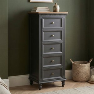 View Francis oak and charcoal grey painted 5 drawer tallboy View Francis oak and charcoal grey painted 5 drawer tallboy
