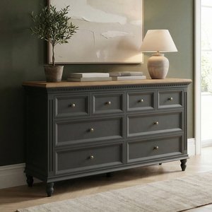 View Francis oak and charcoal grey painted wide chest of drawers