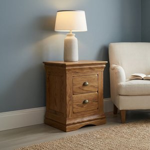 View Burford rustic solid oak 2 drawer bedside table View Burford rustic solid oak 2 drawer bedside table