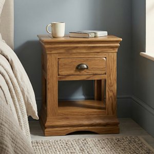 View Burford rustic solid oak 1 drawer bedside table View Burford rustic solid oak 1 drawer bedside table