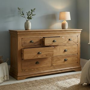 View Burford rustic solid oak wide chest of drawers View Burford rustic solid oak wide chest of drawers