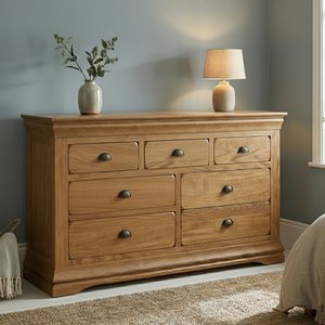 View Burford rustic solid oak wide chest of drawers View Burford rustic solid oak wide chest of drawers