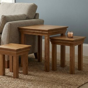 View Burford rustic solid oak nest of tables View Burford rustic solid oak nest of tables