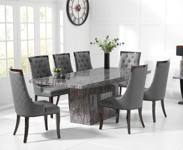 View Crema 180cm grey marble dining table with 6 grey francesca chairs View Crema 180cm grey marble dining table with 6 grey francesca chairs