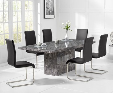 View Crema 220cm grey marble dining table with 8 black austin chairs View Crema 220cm grey marble dining table with 8 black austin chairs