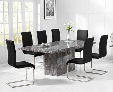 View Crema 180cm grey marble dining table with 8 black austin chairs View Crema 180cm grey marble dining table with 8 black austin chairs