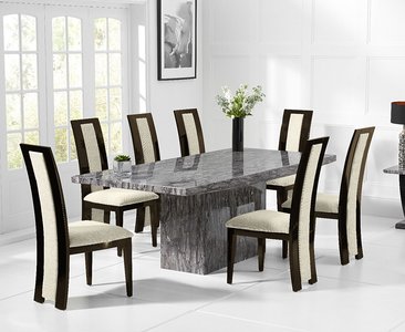 View Crema 180cm grey marble dining table with 6 brown novara chairs View Crema 180cm grey marble dining table with 6 brown novara chairs