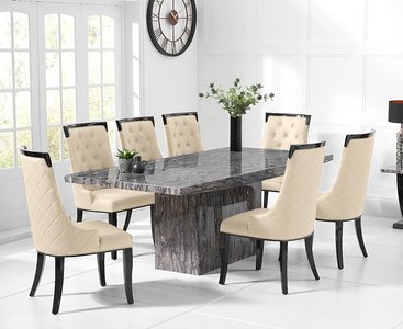 View Crema 220cm grey marble dining table with 6 cream francesca chairs View Crema 220cm grey marble dining table with 6 cream francesca chairs