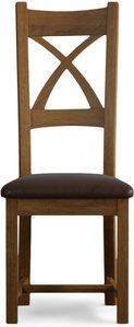 View Rustic solid oak brown set of 2 fabric dining chairs