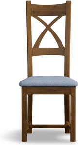 View Rustic solid oak blue set of 2 fabric dining chairs