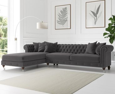 View Chiswick extra large dark grey velvet left facing chesterfield corner chaise sofa View Chiswick extra large dark grey velvet left facing chesterfield corner chaise sofa