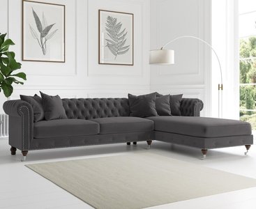 View Chiswick extra large dark grey velvet right facing chesterfield corner chaise sofa View Chiswick extra large dark grey velvet right facing chesterfield corner chaise sofa