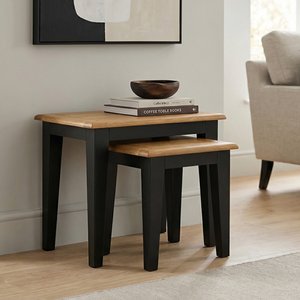 View Charlton oak and black painted nest of tables View Charlton oak and black painted nest of tables