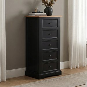 View Charlton oak and black painted 5 drawer tallboy View Charlton oak and black painted 5 drawer tallboy