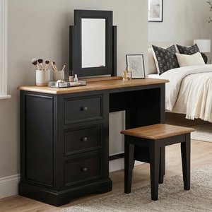 View Charlton oak and black painted dressing table set View Charlton oak and black painted dressing table set