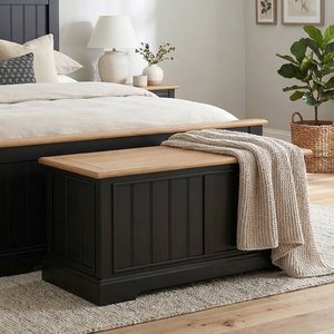 View Charlton oak and black painted blanket box View Charlton oak and black painted blanket box
