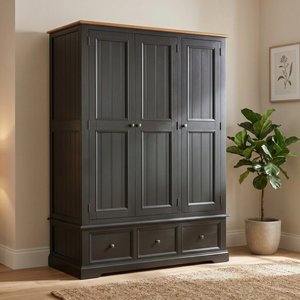 View Charlton oak and black painted triple wardrobe View Charlton oak and black painted triple wardrobe