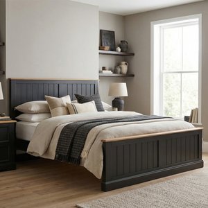 Photo of charlton oak and black painted super king bed