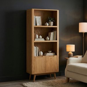 View Rosa solid oak tall bookcase with cupboard View Rosa solid oak tall bookcase with cupboard