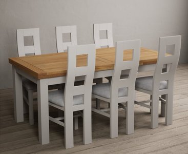 View Extending buxton 180cm oak and soft white painted dining table with 12 charcoal grey painted chairs View Extending buxton 180cm oak and soft white painted dining table with 12 charcoal grey painted chairs