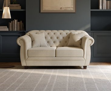 View Eva chesterfield ivory linen fabric two-seater sofa View Eva chesterfield ivory linen fabric two-seater sofa