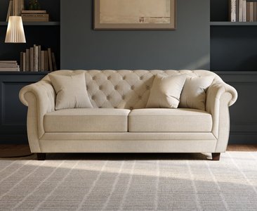 View Eva chesterfield ivory linen fabric three-seater sofa View Eva chesterfield ivory linen fabric three-seater sofa