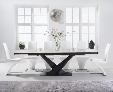 View Extending jacob 180cm white ceramic table with 10 white aldo chairs View Extending jacob 180cm white ceramic table with 10 white aldo chairs