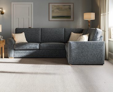 View Bella denim blue fabric large right hand facing corner sofa View Bella denim blue fabric large right hand facing corner sofa