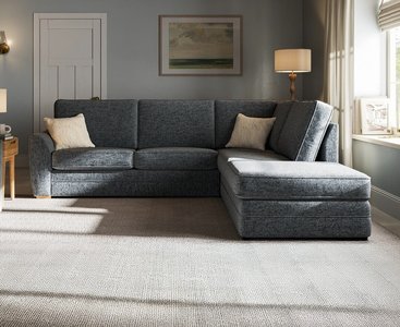 View Bella denim blue fabric large right hand facing chaise corner sofa View Bella denim blue fabric large right hand facing chaise corner sofa