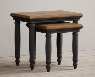 View Francis oak and charcoal grey painted nest of tables View Francis oak and charcoal grey painted nest of tables
