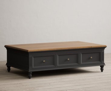 View Francis oak and charcoal grey painted 6 drawer extra large coffee table View Francis oak and charcoal grey painted 6 drawer extra large coffee table